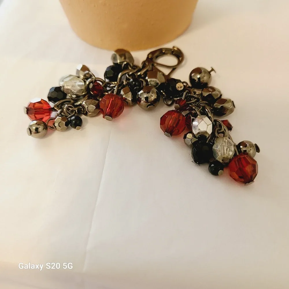 Dangle‎ Drop Bead Earrings Silver Red Black Cluster Party Jewelry
